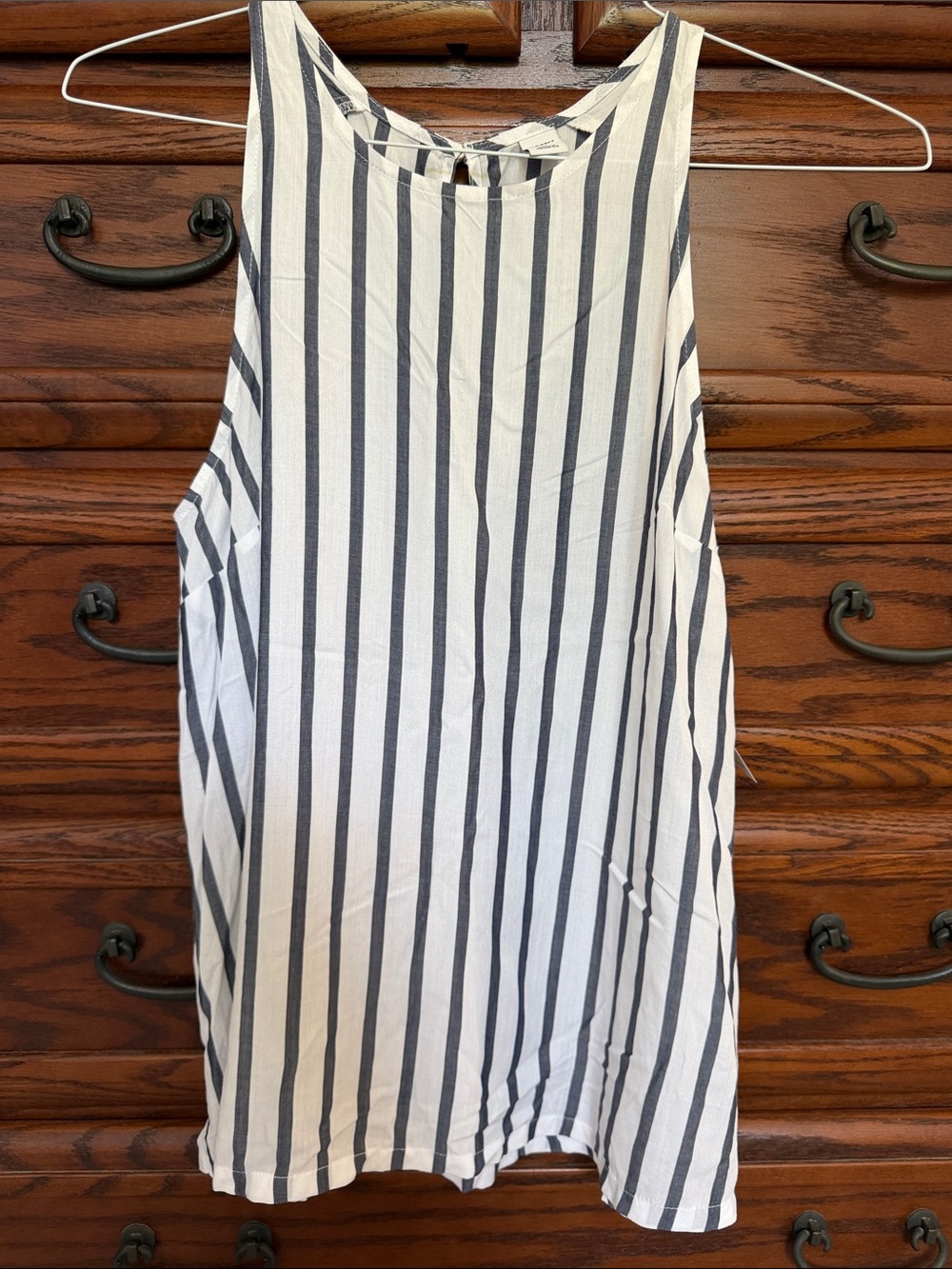 NWT Old Navy White Tank Top with Charcoal Vertical Stripes